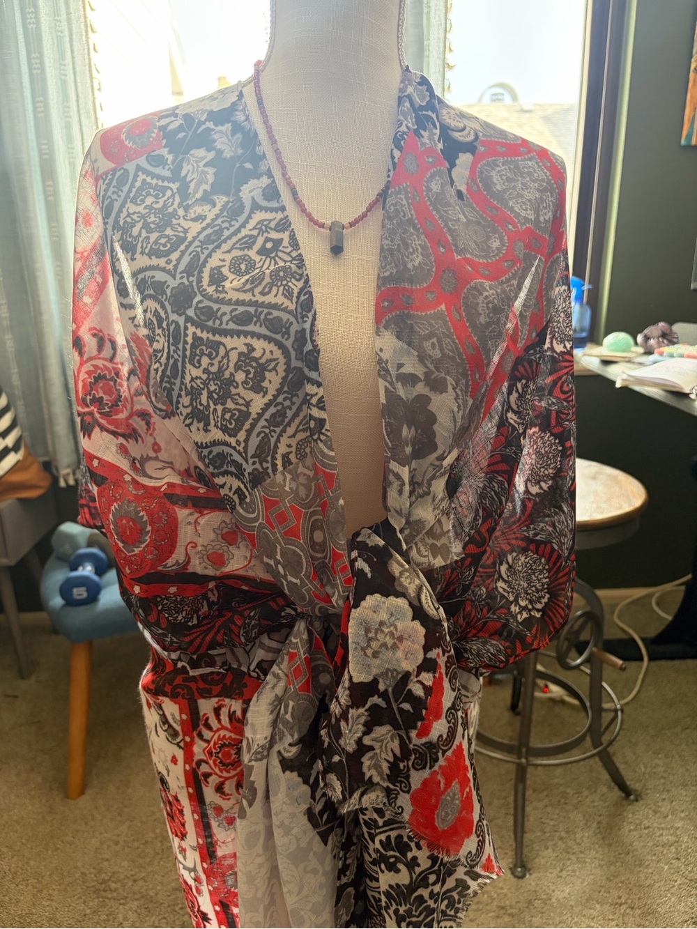 Red & Black Floral Paisley Kimono Swim Coverup